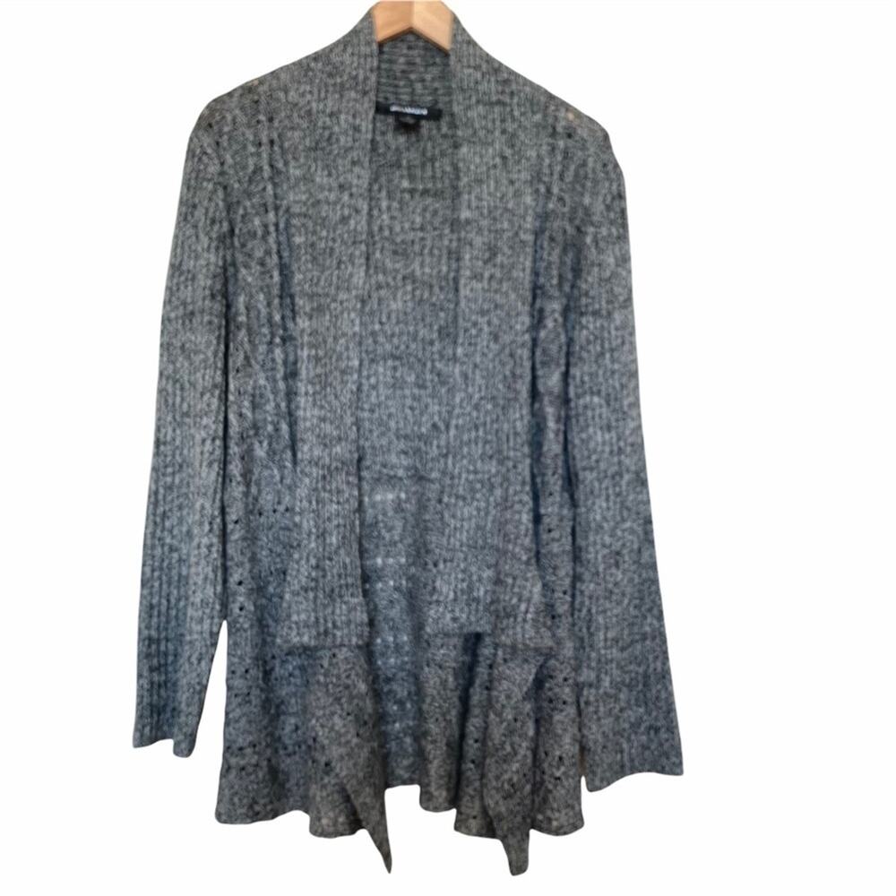 89th & Madison gray open front waterfall pointelle knit cardigan sweater 2X